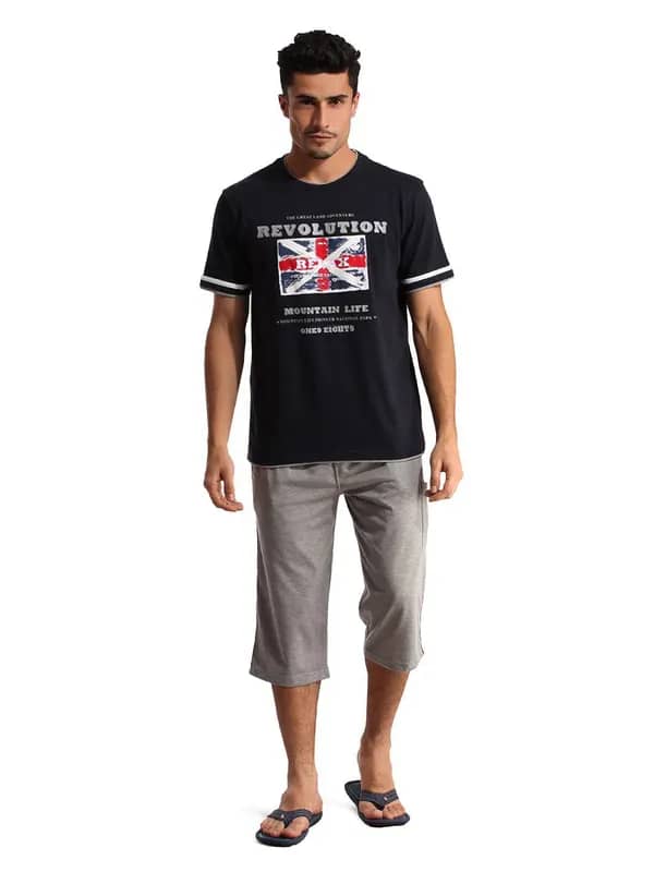 SDL by Sweet Dreams Men Navy Blue & Grey Pyjama Set