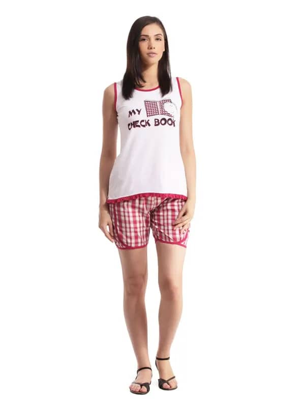 SDL by Sweet Dreams Women White & Pink Night suits