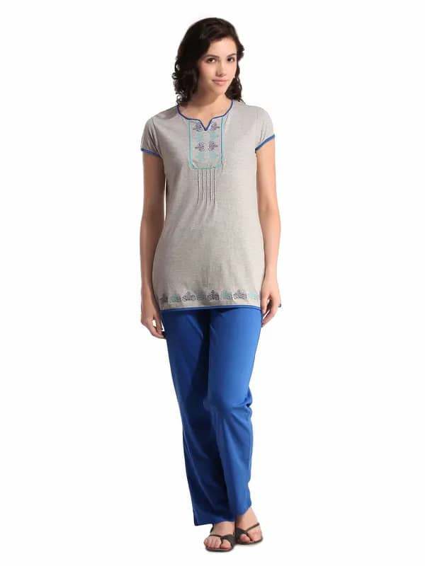SDL by Sweet Dreams Women Grey & Blue Night suits