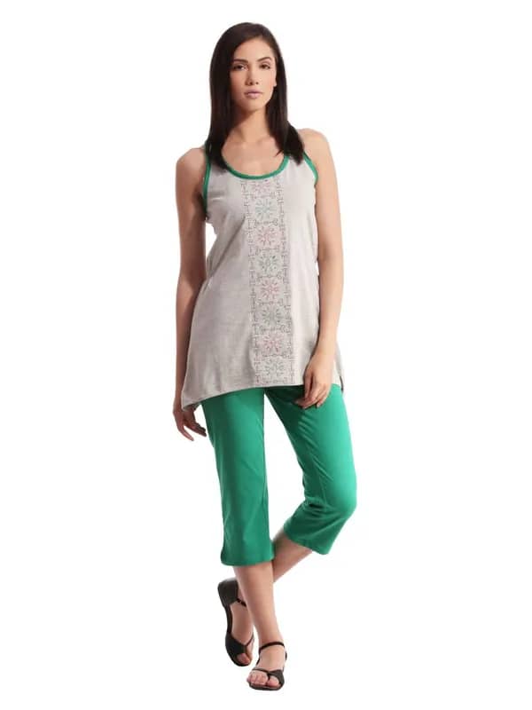 SDL by Sweet Dreams Women Grey & Green Night suits