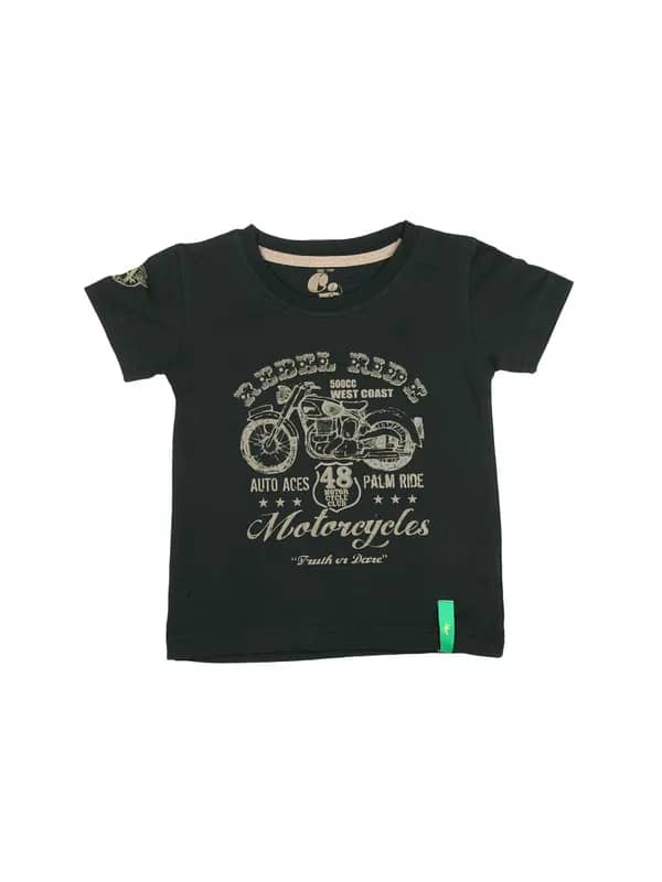 Gini and Jony Boys Printed Black T-Shirt