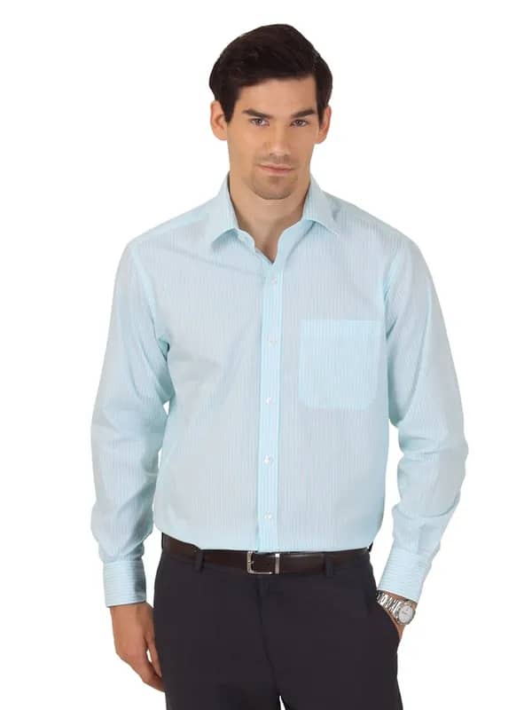 Wills Lifestyle Men Blue Striped Shirt
