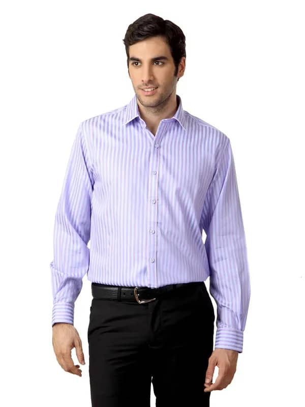 Wills Lifestyle Men Striped Lavender Shirt