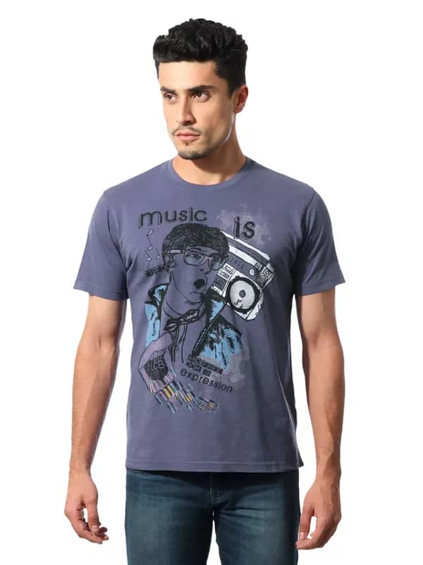 United Colors of Benetton Men Printed Purple T-shirt