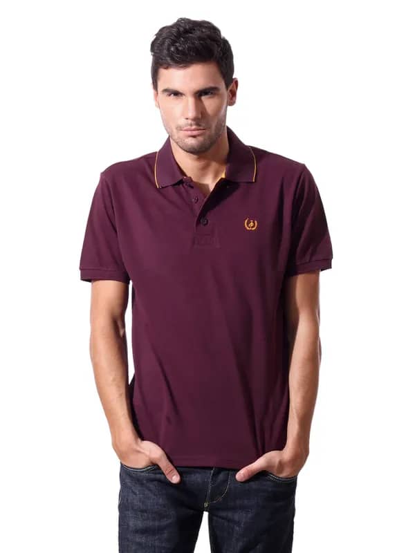 John Players Men Polo Maroon T-shirt
