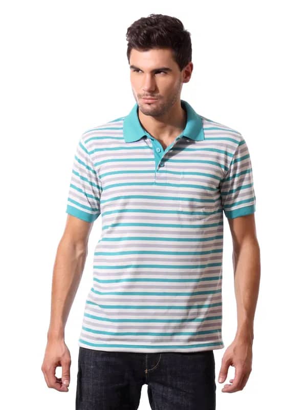 John Players Men Striped Blue T-shirt