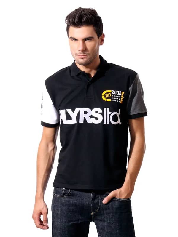 John Players Men Polo Black T-shirt