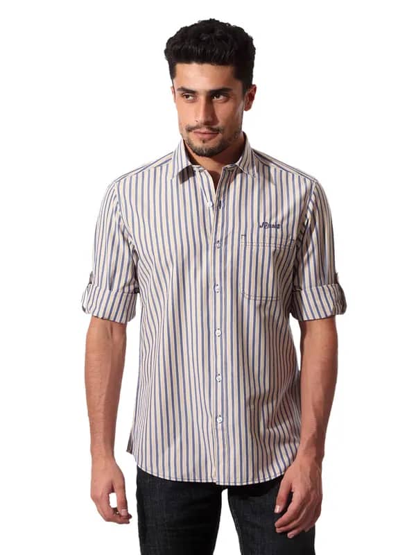 John Players Men Stripes Blue Shirt