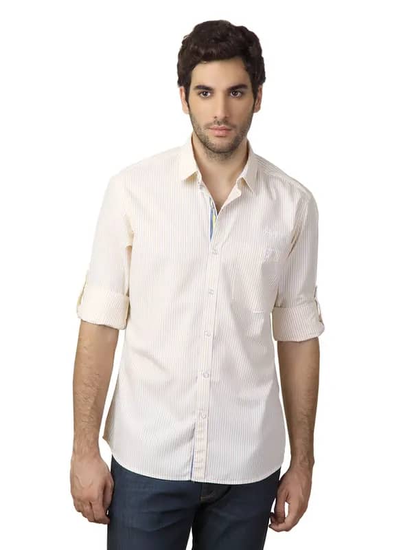 John Players Men Striped White Shirt