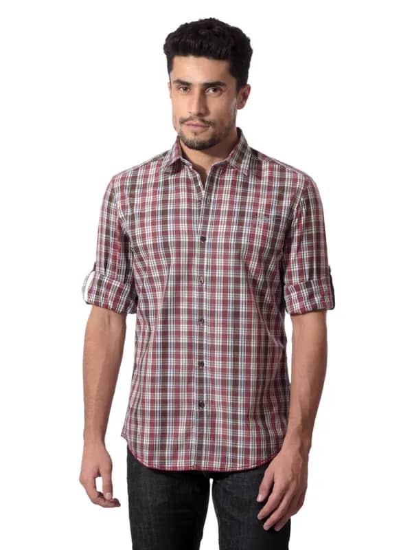John Players Men Check Red Shirt