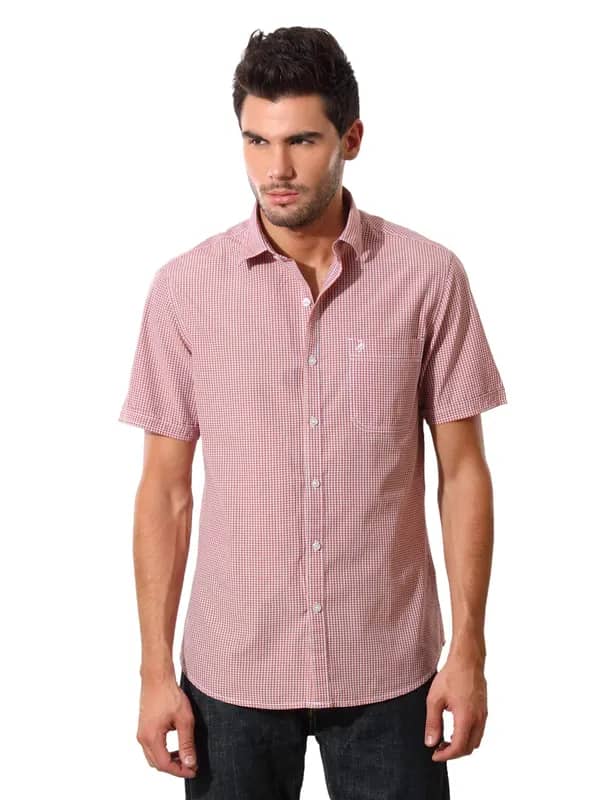 John Players Men Orange And Blue Check Shirt