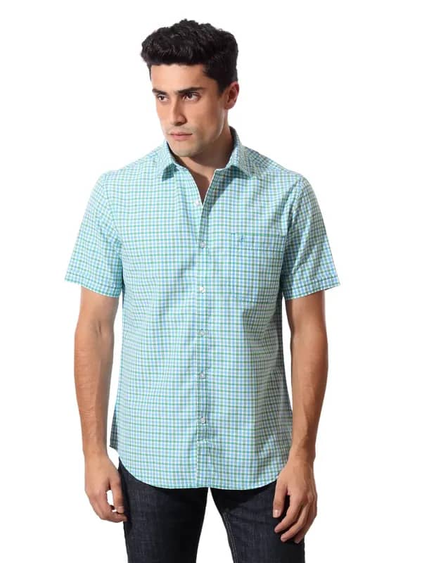 John Players Men Green Ginghams Shirt