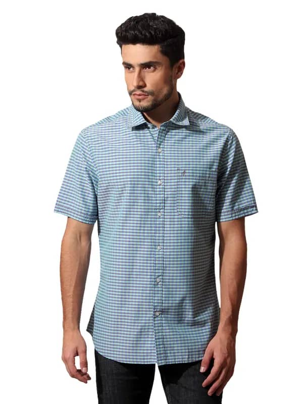 John Players Men Check Green Shirt