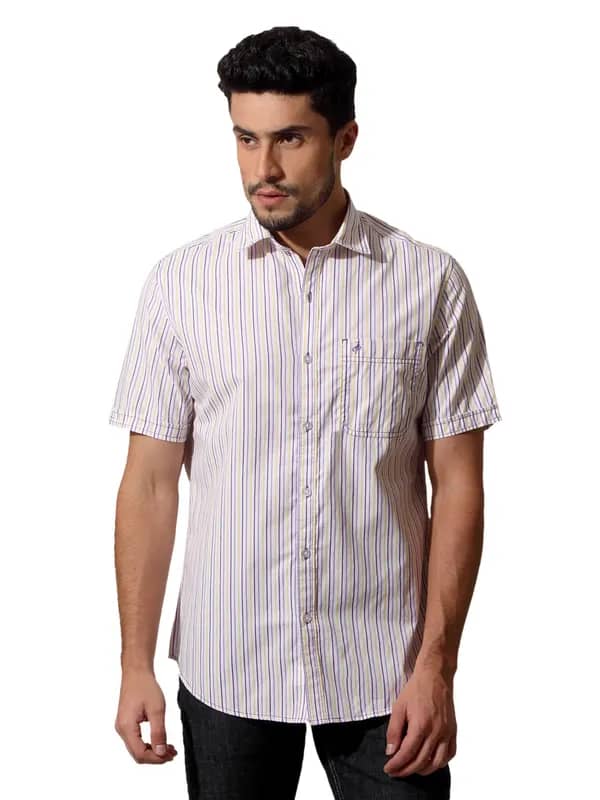 John Players Men White Striped Shirt