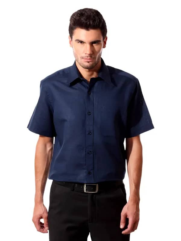 John Players Men Navy Blue Linen Shirt