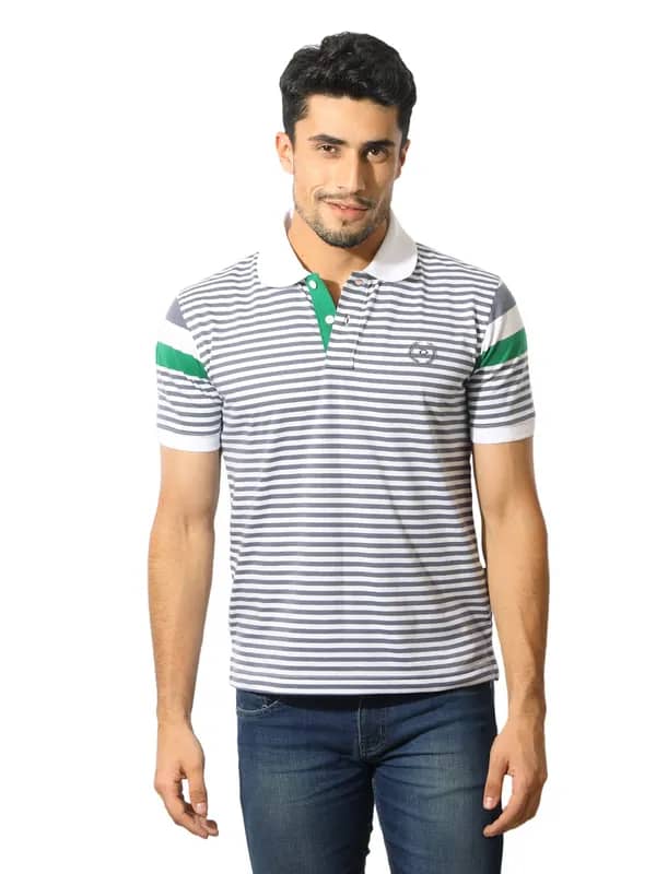 Classic Polo Men Striped Grey & White T-Shirt
