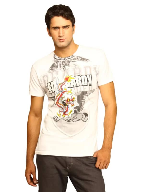Ed Hardy Men's White Blue Dragon T-shirt