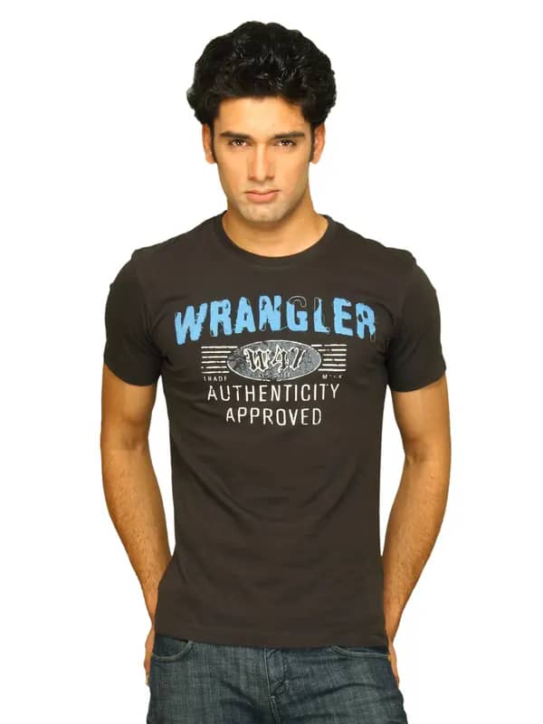 Wrangler Men's Twill Applique Charcoal T-shirt