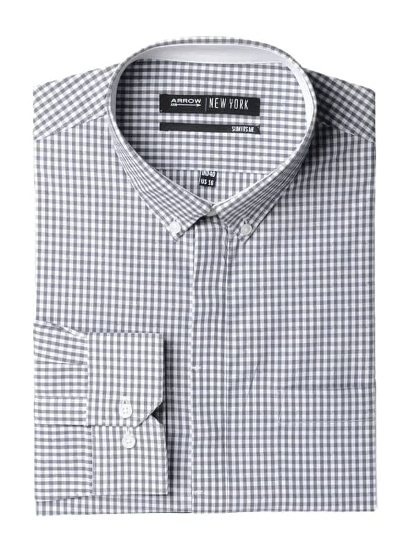 Arrow New York Men Grey Check Slim Fit Shirt