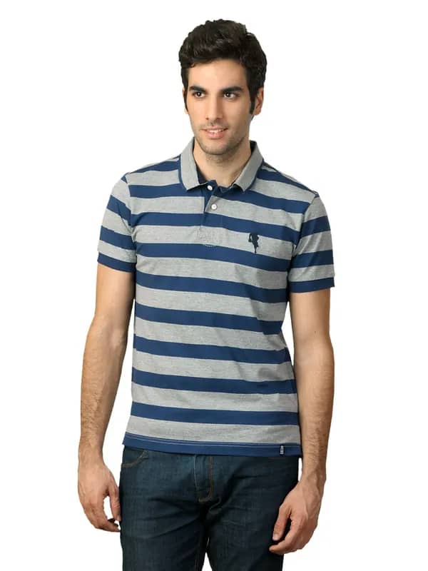 Arrow Sport Men Navy Blue & Grey Striped T-shirt