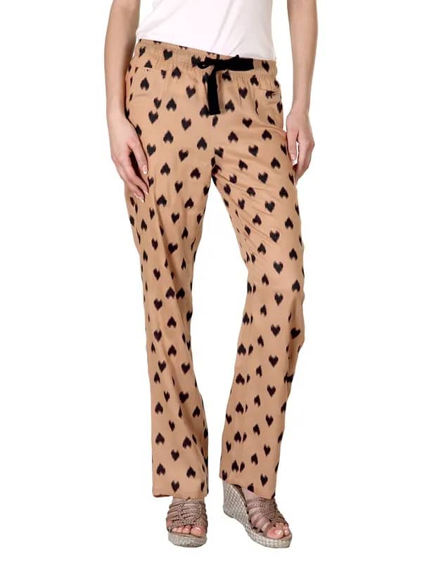 Femella Women Heart Print Brown Trousers