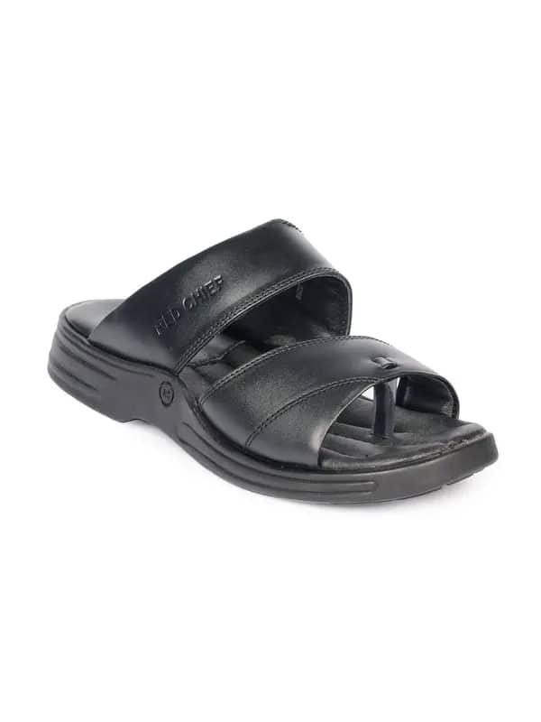 Red Chief Men Black Slippers