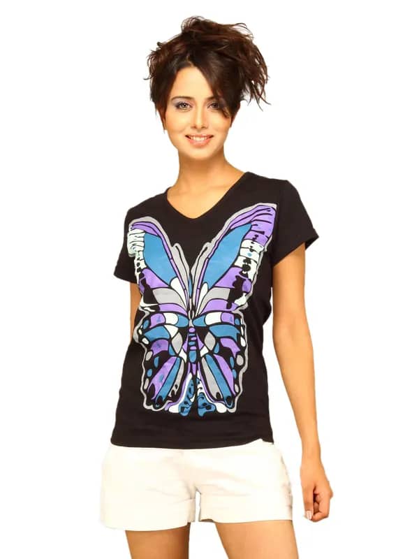 Jealous 21 Women's Black Butterfly T-shirt