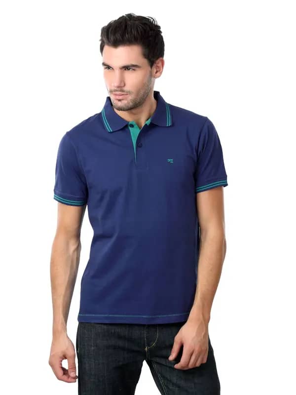 Peter England Men Polo Neck Blue T-shirt