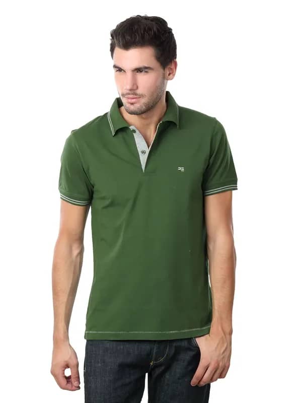 Peter England Men Polo Neck Green T-shirt