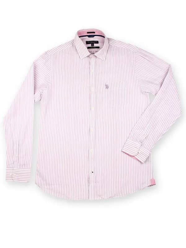 U.S. Polo Assn. Men Lavender & White Striped Linen Tailored Fit Smart Casual Shirt