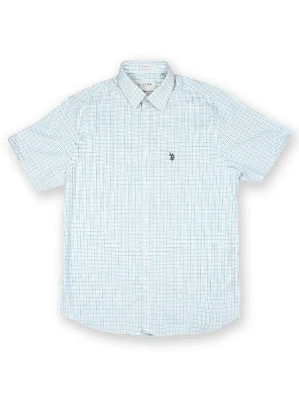 U.S. Polo Assn. Men Blue & White Checked Tailored Fit Smart Casual Shirt