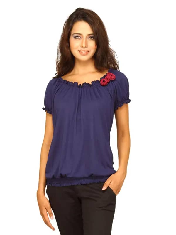 Jealous 21 Women Navy Top With Pink Flower Top