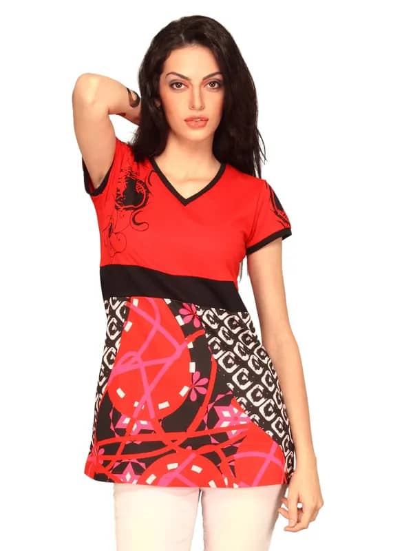 Jealous 21 Women Red Black Long Top