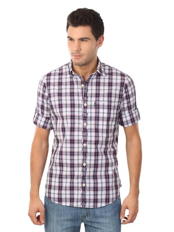 Scullers Men Maroon & Navy Blue Shirt