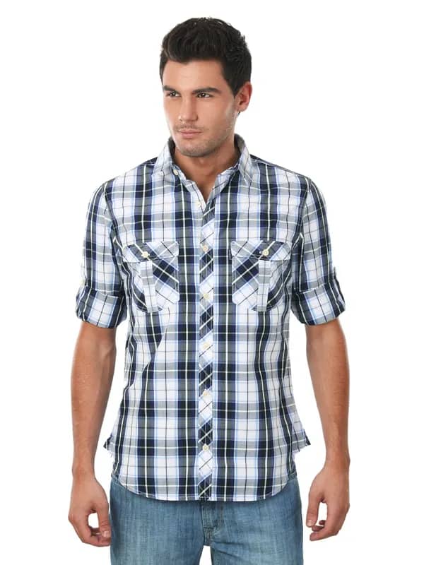Scullers Men Check Blue Shirt