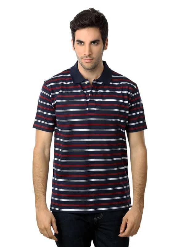 Scullers Men Navy Blue Striped T-shirt