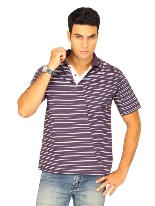 Classic Polo Men's Purple With Black White Stripes T-shirt