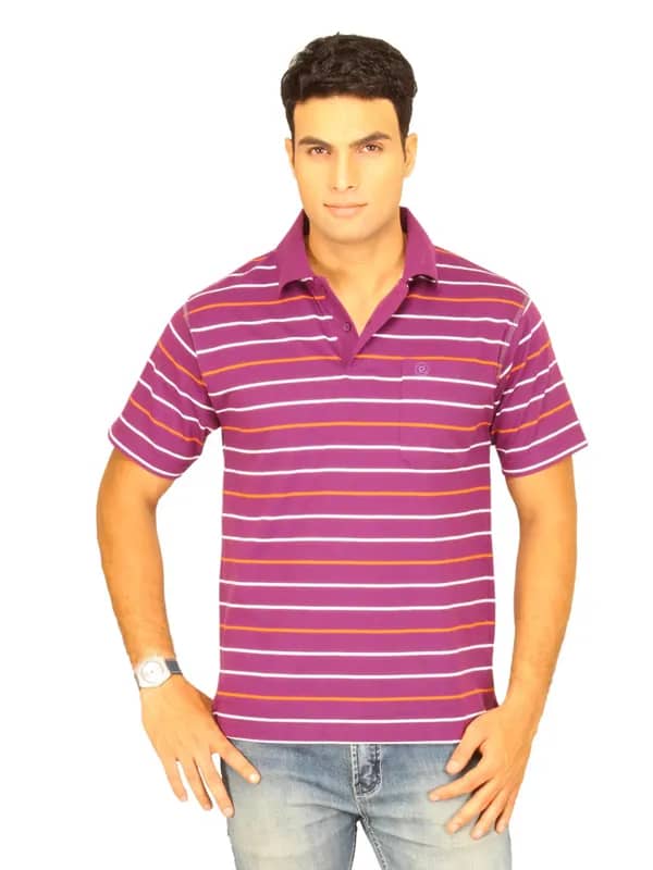 Classic Polo Men's Purple With Orange White T-shirt