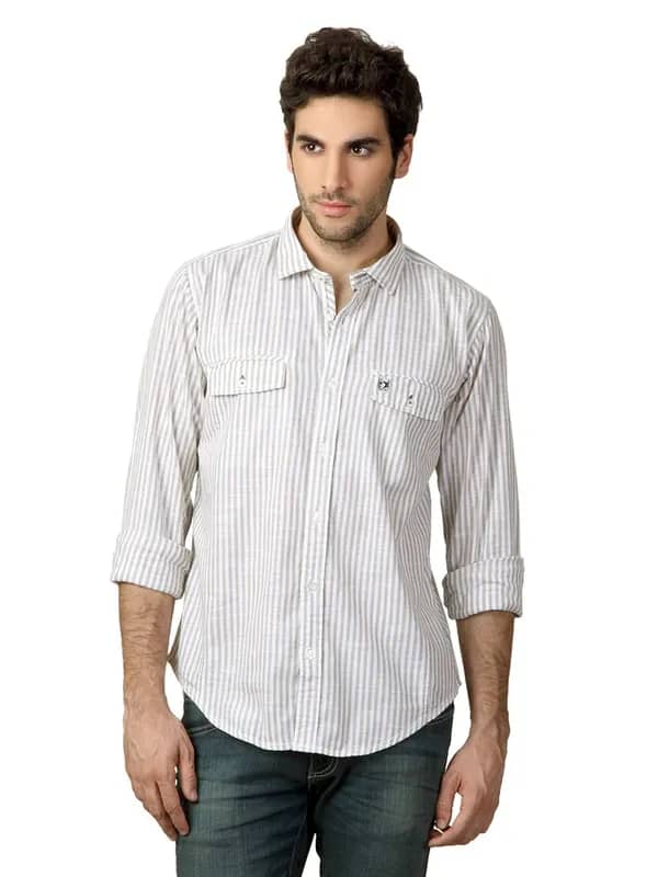 Basics Men Beige Striped Shirt