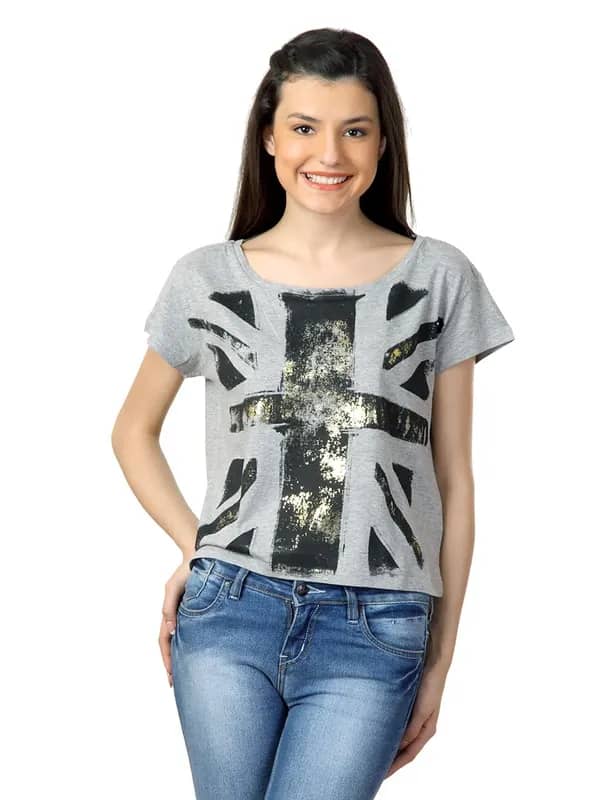Flying Machine Women Grey T-shirt