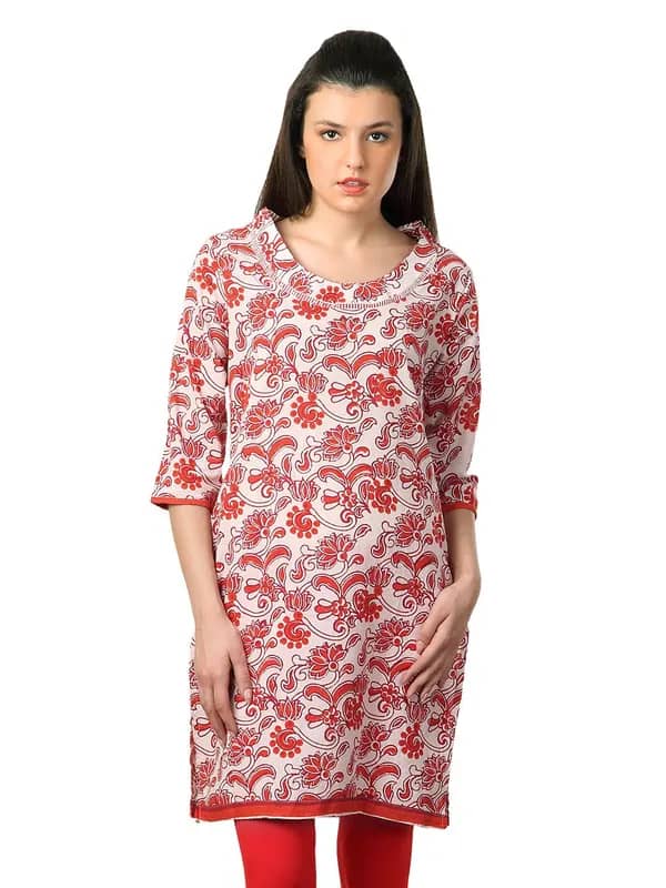 Alma Women White & Red Kurta