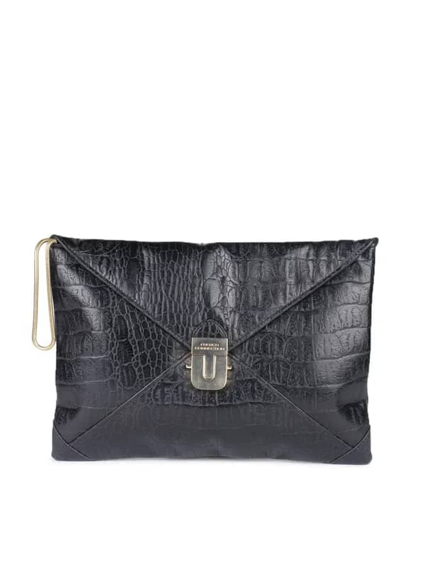 French Connection Women Black Croc Clutch