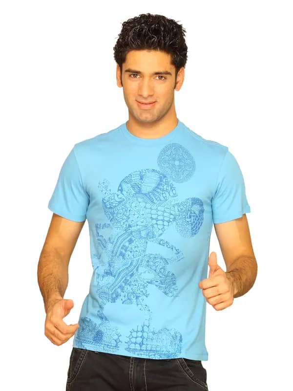 Mickey Men's Textured Silhoutte Heritage Blue T-shirt