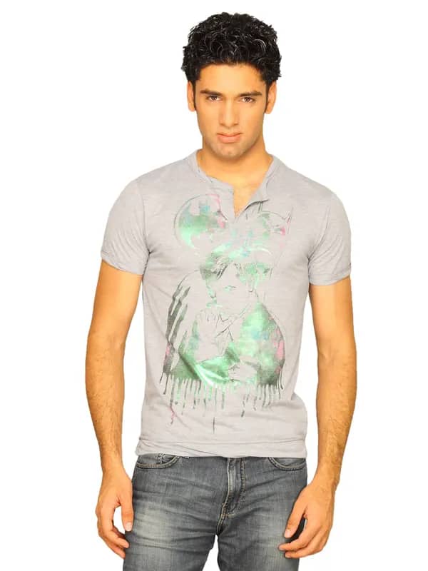Batman Men's Drip Henley Grey Heather T-shirt