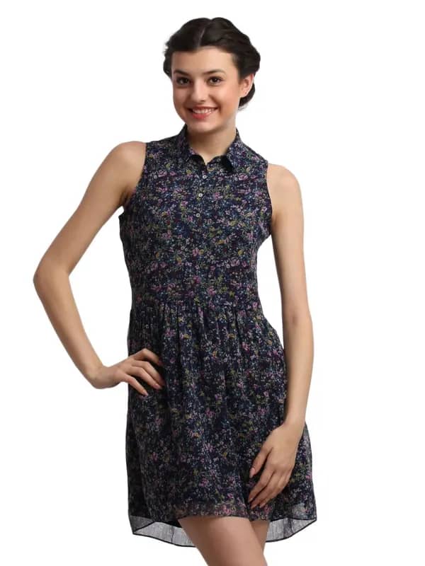 Femella Women Navy Blue Printed Dress