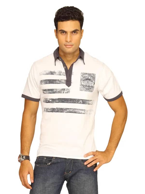 Wrangler Men's Blues Printed Polo White T-shirt