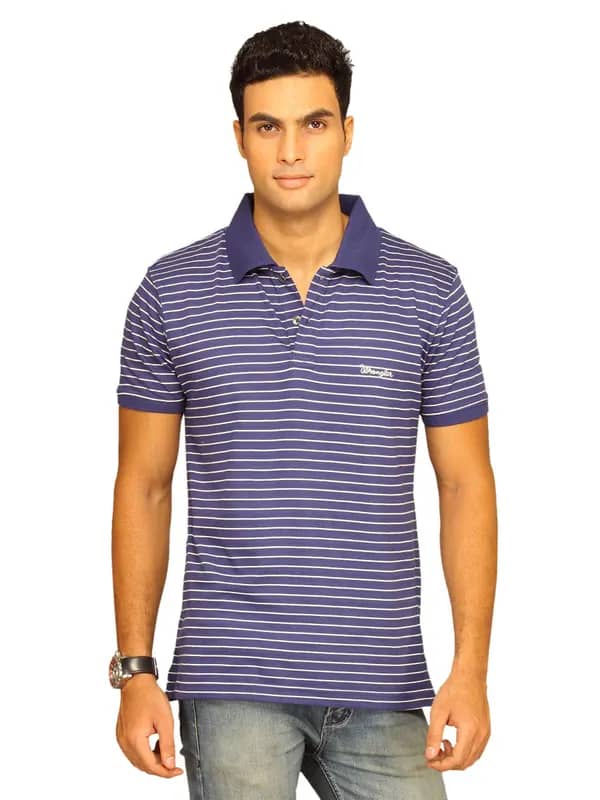 Wrangler Men's Rover Med Stripe Polo Navy T-shirt