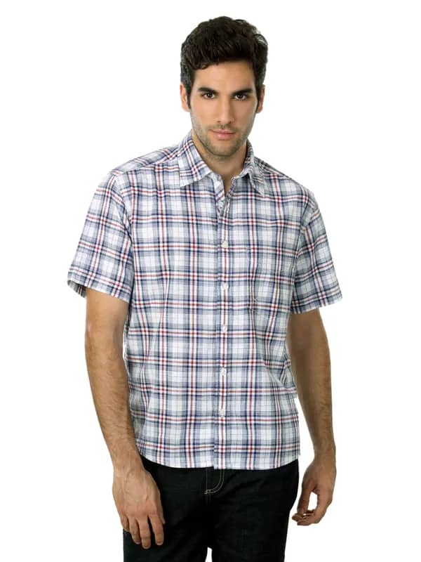 Scullers Men White & Navy Blue Check Shirt