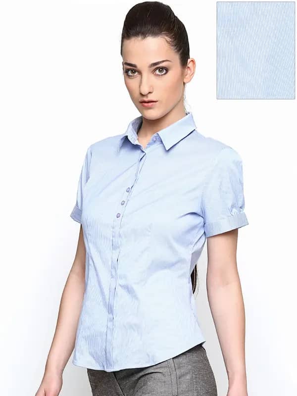 Wills Lifestyle Women Blue Striped Formal Shirt