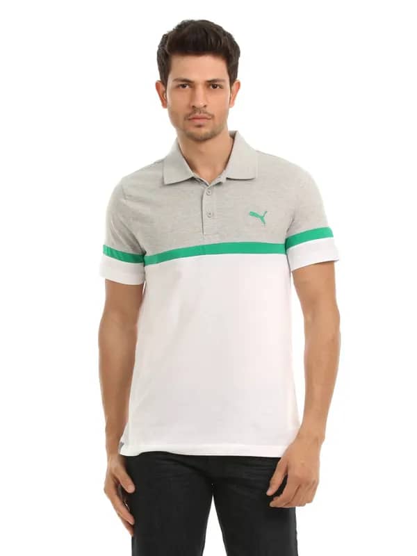 Puma Men Grey & White Polo T-shirt